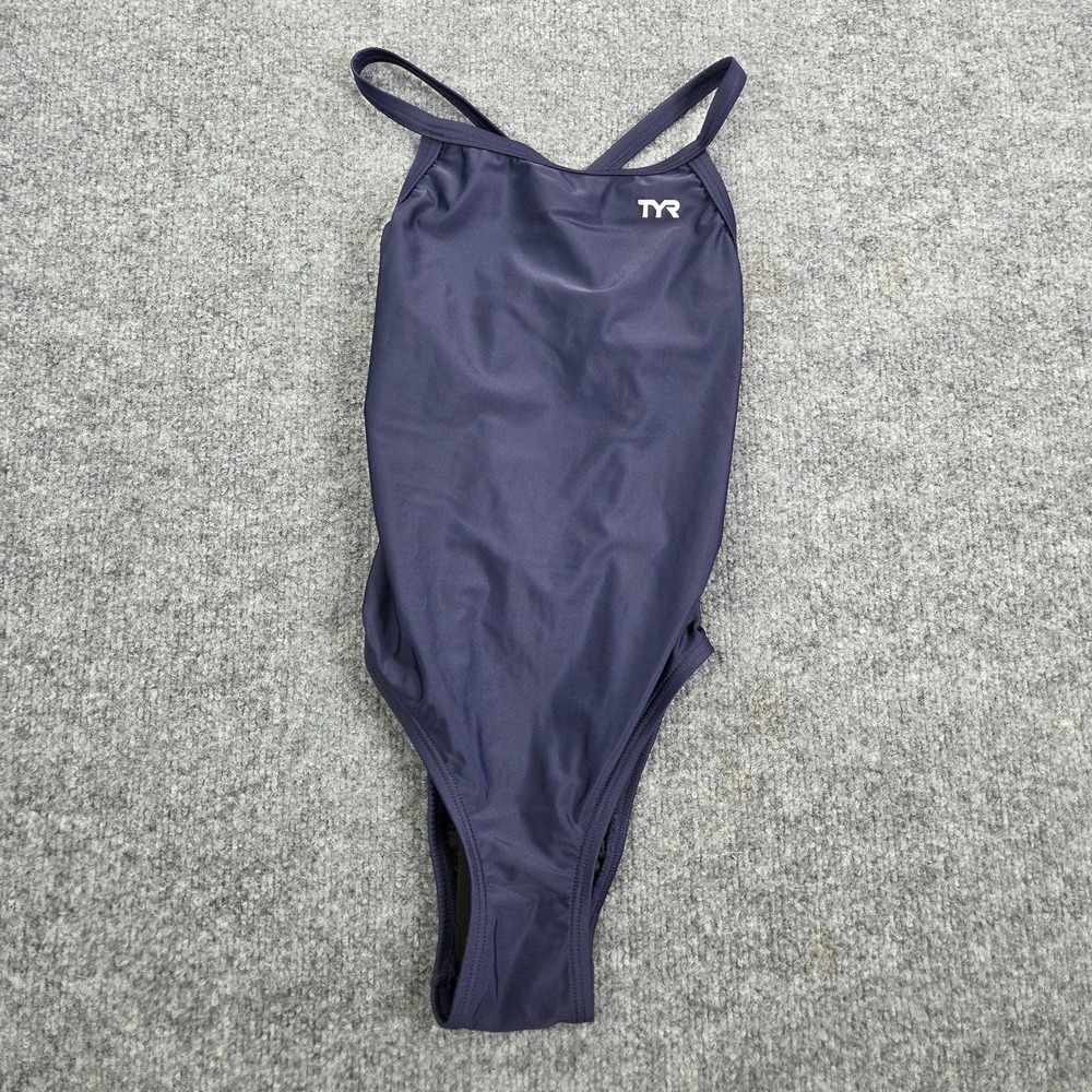TYR Swimsuit Girls 12 Blue One Piece Lined Training Bathing Suit Solid